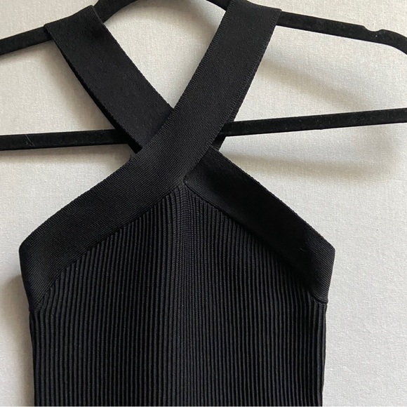 Aritizia Babaton Sculpt Knit Criss Cross Bodycon Dress Black Sz XXS - Picture 3 of 11